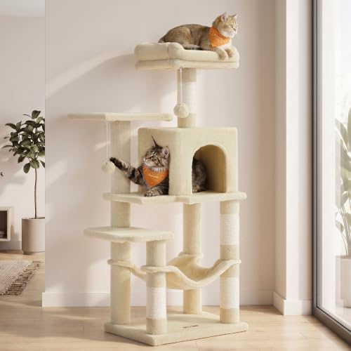 Feandrea Cat Tree, 44.1-Inch Cat Tower, Multi-Level Condo, Beige - Image 2