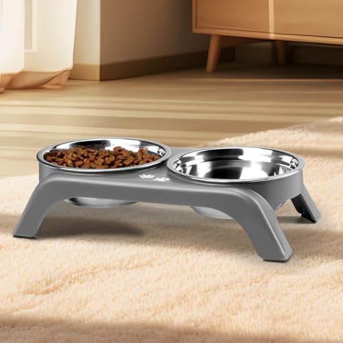 Elevated Dog Bowls for Small Dogs, 3” High Raised Dog Bowl Stand with Dual 5” Stainless Steel Bowls Non-Slip Pet Feeder for Puppy and Cats, Dishwasher Safe, Grey - Image 6