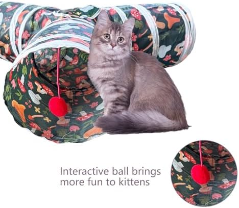 3 Way Cat Tunnel Collapsible Fun Pet Play Tube Toys for Cats, Kittens, Puppies & Rabbits - Portable Tunnel with Hanging Ball for Indoor Play, Hideout & Exercise - Image 6