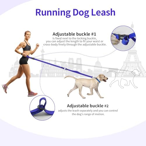 Hands Free Dog Leash by Kazazoo, Adjustable 6-9 FT Waist & Crossbody Leash with Quick Off Buckle, Reflective Stitches for Walking, Jogging,Medium to Large Dogs Blue-L - Image 6
