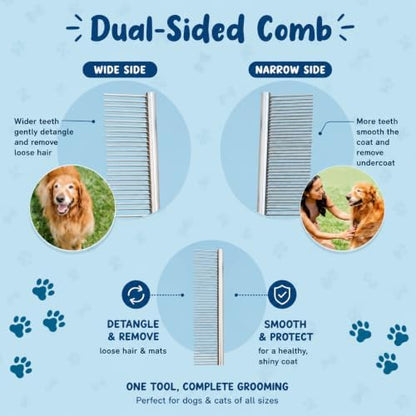 Sinko Shedding Brush for Dog and Cat, Undercoat Rake & Comb with Extra-Wide Double-Sided Stainless Steel Teeth for Deshedding, Brushing, Removing Loose Fur, Knots, Mats & Tangles in Pets (Blue) - Image 3