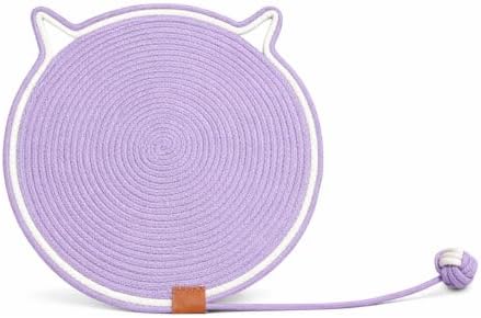 19 Inch Round Cat Scratch Mat, 2-in-1 Floor Scratcher & Lounge Pad for Indoor Cats, Cotton Scratching Rug with Toy, Lightweight Scratch Pad (Purple) by DrFluffyyes