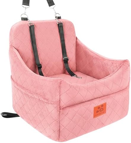 Dog Car Seat for Small/Medium Dogs, Dog Booster Car Seats with Thick Cushion for Dogs Under 35lbs, Detachable Washable Pet Bed with Storage Pockets, 2 Safety Belts (Pink) by GLGLENSLAVE