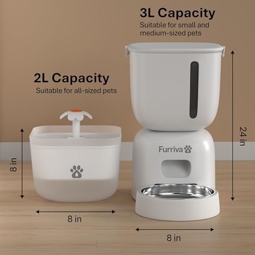 Automatic Cat Feeder and Water Fountain Set, White - 3L Feeder & 2L Fountain, Stainless Steel Bowl, Locking Lid, Plug-in/Battery Powered, 4 Meals/Day, 10s Voice Recorder for Cats and Small Dogs - Image 6