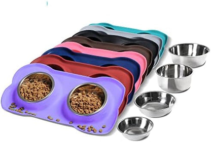 Hubulk Pet Dog Bowls 2 Stainless Steel Dog Bowl with No Spill Non-Skid Silicone Mat + Pet Food Scoop Water and Food Feeder Bowls for Feeding Small Medium Large Dogs Cats Puppies (Small, Purple) by Hubulk