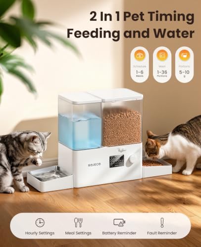 ROJECO Automatic Cat Feeder & Water Dispenser,Button Customizable Feeding - Image 2