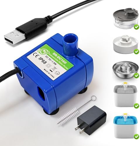 Cat Water Fountain Pump, for 360° Cupcake Ceramic Pet Fountain No LED Light Replacement Pump DR-DC160 Motor, Fits Stainless Steel Cat Fountain (Pump (No Light&Adapter) + Brush) by KANCHOU