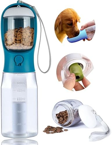 Dog Water Bottle with Food Container, Portable Pet Dog Water Dispenser for Outdoor Walking,Hiking,Travel,Puppy Essentials,Puppy Supplies,Replaceable Waste Bags by AVELORA