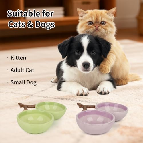 10° Tilted Ceramic Cat Bowls Set - Elevated Food & Water Dishes, Ergonomic Design for Easy Feeding for Cats, Kittens & Small Dogs, 9.4" x 5.1" x 2.3" (Purple) - Image 4