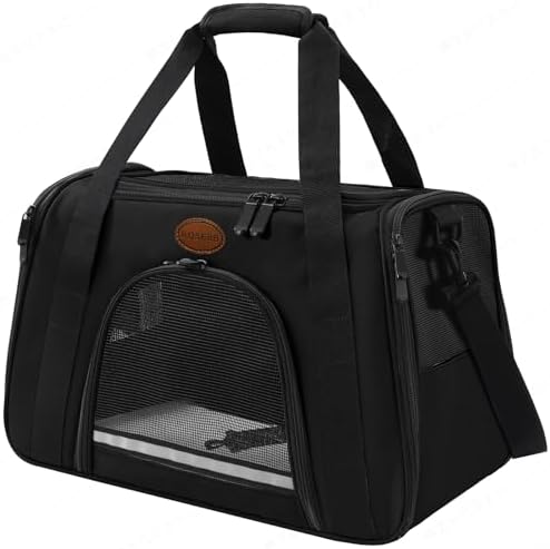 Cat Carrier Dog Carrier Pet Carriers for Medium Small Cats Dogs Puppies up to 15 Lbs,TSA Airline Approved Small Dog Cat Carriers Soft Sided,Collapsible Travel Puppy Carrier (Black, Medium) by ROSEBB