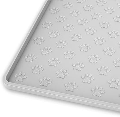 Ptlom Dog Food Mat Anti-Slip Pet Bowl Mats for Food and Water, High-Lips Pet Placemat Prevent Messy Spills to Floor, Waterproof Puppy Feeding Tray for Small, Medium Large Dogs Cats, Silicone by PTLOM
