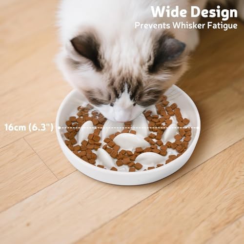 Ceramic Slow Feeder Cat Bowl 6.3" Wide (White) - Image 5