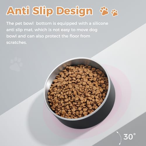 WENBOKMIN Dog Bowl, Stainless Steel Food and Water Bowl, 40oz, Black | Non Slip Quiet Bottom, Easy to Clean, Dishwasher Safe - Image 4