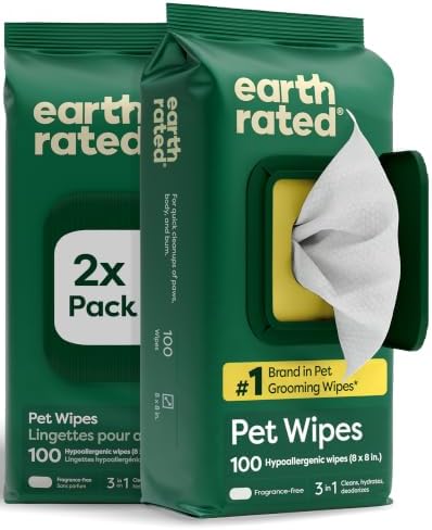 Earth Rated Dog Wipes for Paws & Butt, Deodorizing, Unscented, 200ct by EarthRated