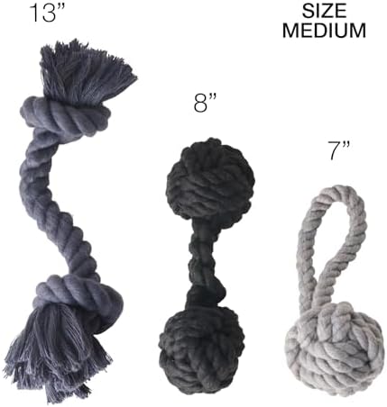 Pet Passion Brady The Rope Tug Toy 3-Pack Organic Cotton Dog Rope Pull Toys for All Pet Breeds, Gray Ombre, One Size - Image 4