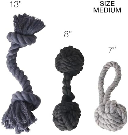 Pet Passion Brady The Rope Tug Toy 3-Pack Organic Cotton Dog Rope Pull Toys for All Pet Breeds, Gray Ombre, One Size - Image 4