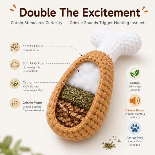 Handmade Crochet Catnip Cat Toy, Chew Toy with Crinkle Sound, 2 Pack - Image 3