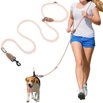 Mile High Life Hands Free Dog Leash, Crossbody Waist Leash with Genuine Leather Connection, Multifunctional Adjustable Slip Lead for Dog Walking Running (Light Brown, 7FT) by MileHighLife