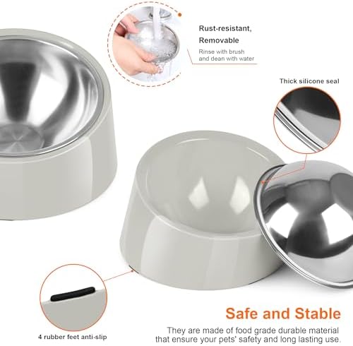 Tilted Dog Bowl Non-Slip & Non-Spill Pet Feeder with Elevated Detachable Melamine Stand, Easy to Get Food Dog Dish, S/100ml Gray - Image 6