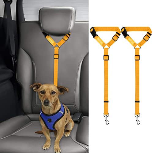 BWOGUE 2 Pack Dog Seat Belt for Car, Nylon Headrest Restraint, Yellow by BWOGUEPetHome