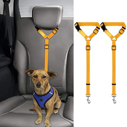 BWOGUE 2 Pack Dog Seat Belt for Car, Nylon Headrest Restraint, Yellow by BWOGUEPetHome