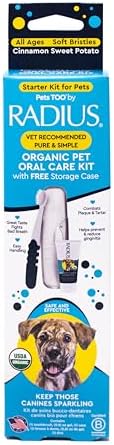 Radius USDA Organic Dental Solutions All Ages Dog Dental Kit 1 Unit, 1 Dog Toothbrush, 1 0.8oz Toothpaste, & 1 Travel Case, Firm Bristle & Non Toxic Toothpaste for Dogs by RADIUSCorporation