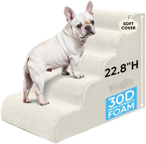 PAWSCRAT 5-Step Pet Stairs for High Beds & Sofas, 22.8''H Dog Stairs, Beige by PAWSCRAT