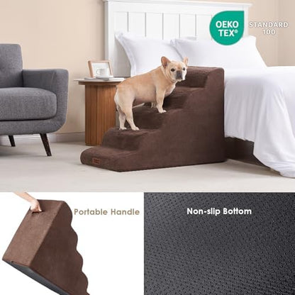 EHEYCIGA Curved Dog Stairs Ramp, 5-Step Extra Wide High Beds, Dog Steps - Image 6