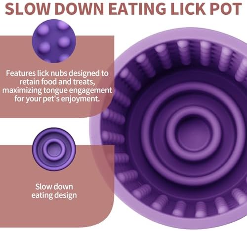Dog Lick Bowl, Bestalk Anxiety Relief Slow Feeder Dog Lick Mat Treat Dispenser, Non-Slip Dog Licking Bowl Dog Enrichment Toys for Small Medium and Large Breed Dogs, BPA Free Silicone(Purple,M-L) - Image 3