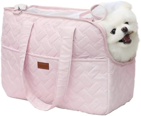 Small Puppy Carrier Bag,Woman Style,Pups Purse Kitty,Multiple Pockets,Breathable Mesh,Pets Totes Travel,Picnic,Outdoor,MAX 6 lb (Pink, Small) by PATAZONE