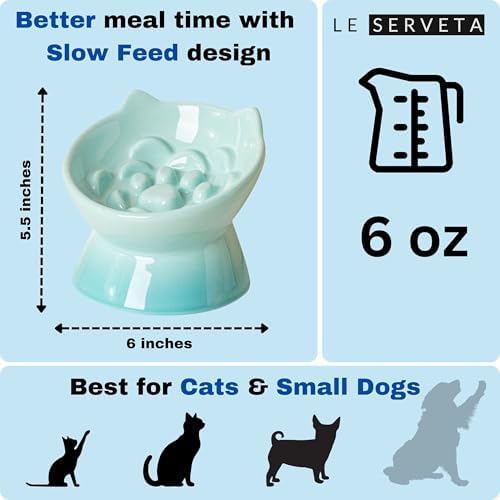 Macarons Series Ceramic Slow Feeder Cat Bowl, Raised Puzzle Feeder, Anti Vomiting Cat Slow Feeding, Elevated Food Bowl, Whisker Friendly Pet Bowl with Cute Ear Design (Gradient Green) - Image 2