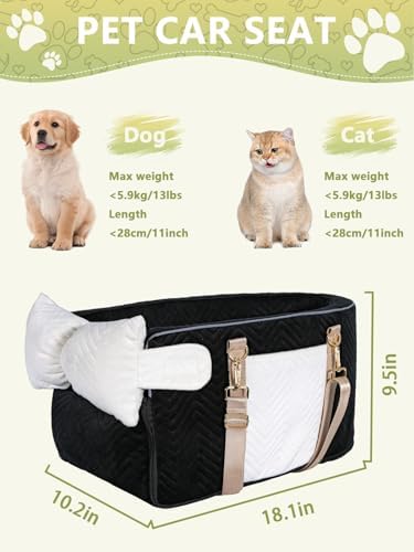 Prpeko Small Dog Car Seat, Portable Dog Seat with Soft Washable Cushion,Center Console Dog Car Seat for Small Dogs Up to 13lbs(Black) - Image 2