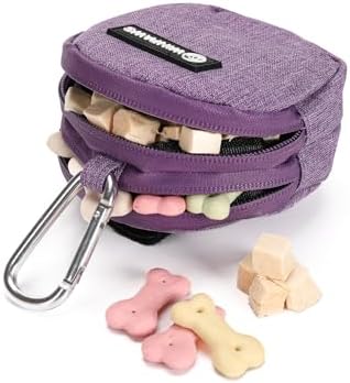 Dog Poop Bag Holder for Leashes- Dog Treat Pouch with Waterproof Zipper,Puppy Training Small Bag with Carabiner & Bungee Toggle,Two Pockets for Dry or Wet Treats-Pet Travel Walking Essentials (Purple) - Image 2