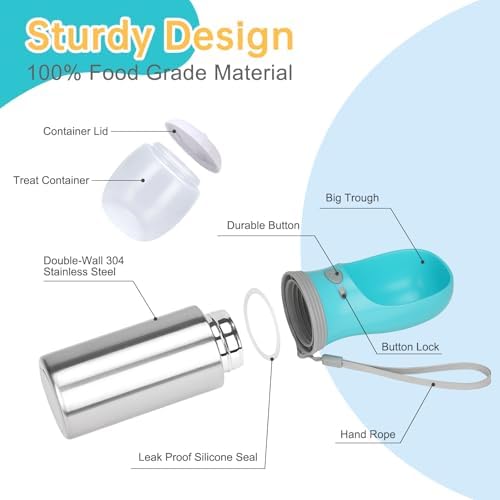 Portable Dog Water Bottle with Food Container, 14 OZ, Stainless Steel - Image 2