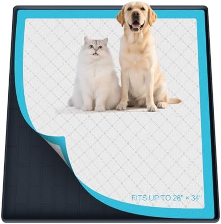 Pee Pad Tray Holder for Dogs,Non-Slip Silicone Dog Puppy Pad Holder,34 x 28 Inche Puppy Potty Training Pads,No Spill Raised Lip High Edge,Portable, Leak-Proof Mat Trays for Indoor Floor Protection by PUWANJILI