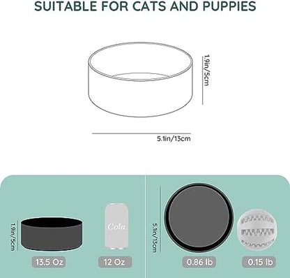 SPUNKYJUNKY 13.5OZ Ceramic Dog and Cat Bowl, Modern Cute Weighted Food Water Bowl for Replacement Black (2 Pack) - Image 4
