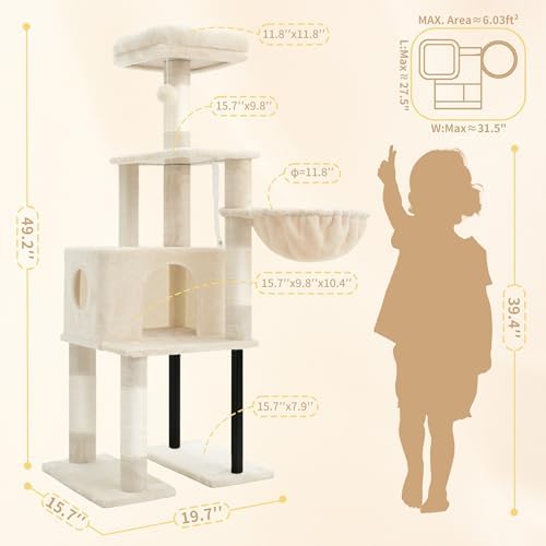 Heybly Cat Tree with Toy, 49.2 inch Cat Tower for Indoor Cats HCT200SM - Image 3