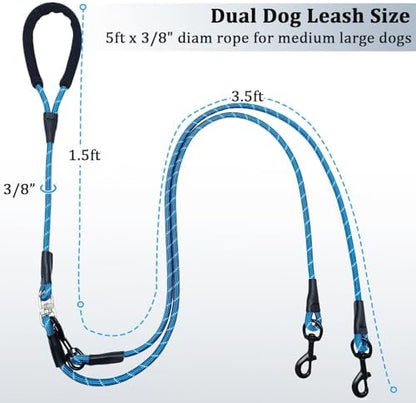 WYuZe 5 FT Double Dog Leash Detachable Rope Dual Leash for Two Dogs Blue - Image 4