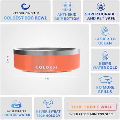 Coldest Dog Bowl - Anti Rust Metal, Non Slip, 3 Layers Insulated Stainless Steel Dog Bowls - Spill Proof & Heavy Duty - Water Bowl for Dogs, Cats & Pets, Dish Washer Safe (42 oz,Candy Red Glitter) - Image 5