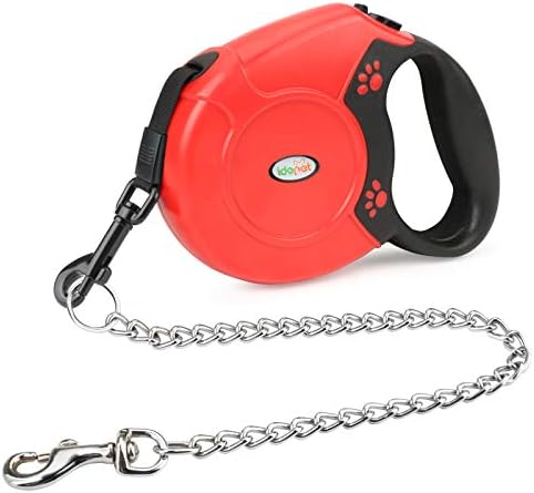 Idepet Heavy Duty Retractable Dog Leash for Small and Medium Dogs, Anti-Chewing Steel Chain 360 Degree Tangle-Free,Break and Lock System,16ft Leash for Dog Walking (Red, Flat Rope) by Idepet
