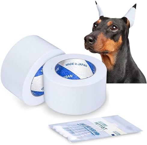 Ear Tape for Dogs 2 Pack with Dog Ear Cleaner Cotton Swabs, Self Adhesive Cotton Tape for Dog Ear Protection and Support, Ear Care Set for Dogs (Tape Width_1 inch(25mm)) by PETTIST