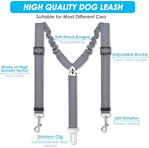SlowTon Double Dog Seat Belt for Car with Elastic Bungee Buffer, Adjustable - Image 3