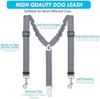 SlowTon Double Dog Seat Belt for Car with Elastic Bungee Buffer, Adjustable - Image 3