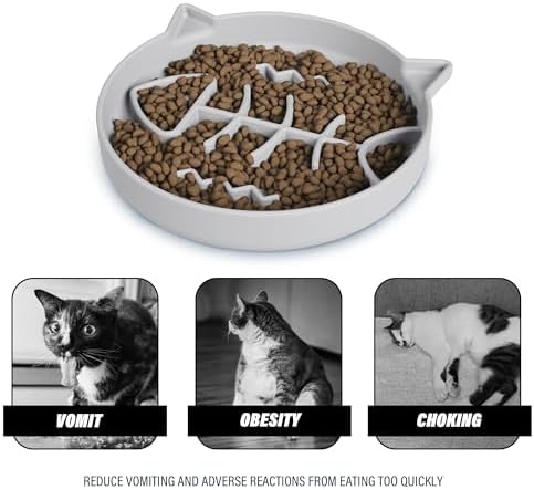 Silicone Cat Slow Feeder Bowl with Suction Cups - Interactive Puzzle Toy to Reduce Overeating in Kitty(Gray, 1 Cup) - Image 4