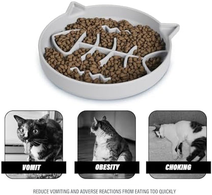 Silicone Cat Slow Feeder Bowl with Suction Cups - Interactive Puzzle Toy to Reduce Overeating in Kitty(Gray, 1 Cup) - Image 4