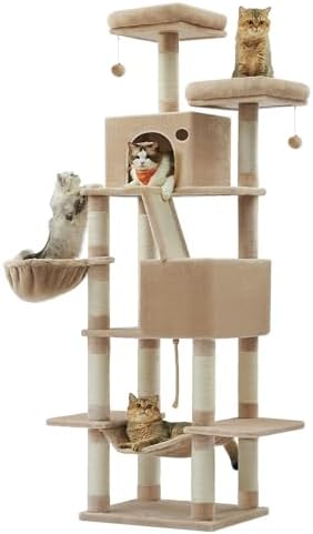 Feandrea Cat Tree, 81.1-in Large Cat Tower, Multi-Level Condo, Camel Brown by FeandreabySONGMICSHOME
