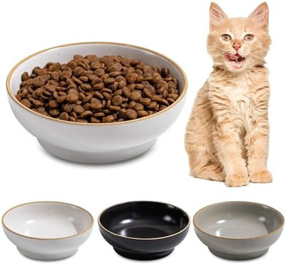 Cat Bowl 3 Pack, Pet Plate, Premium Ceramic Food Grade Pet Bowl Suitable for Dry and Wet Food, 5 in Feeding Indoor Cats, Kittens and Small Dogs, Dishwasher Safe (Black White Gray) by Unknown