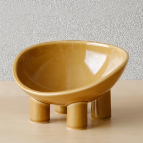 WENSHUO Elevated Cat Bowl, Ceramic Cat Food Bowl, 7 x 6.65 in, Amber Yellow by WENSHUO