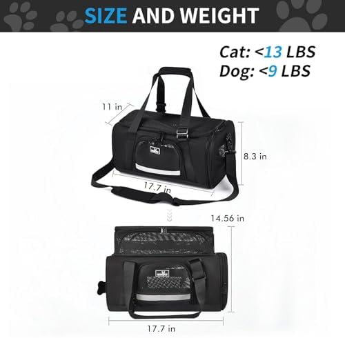 Wakytu Airline Approved Pet Carrier, Collapsible Cat Carrier, Expandable Dog Carrier, 900D High Density Oxford Cloth, Wear-Resisting, Anti Tearing, Safety Lock Zipper, Reflective Tape - Image 2