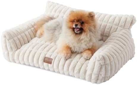 Joydeco Cat Couch for Pets, 30 inch Plush Pet Sofa, Cat Bed for Indoor Cats with Removable Washable Cover, Supportive Pet Sofa, Cream by JOYDECO